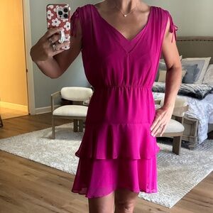 Sam Edelman sleeveless deep pink ruffle mini dress. Lined. Size 8.